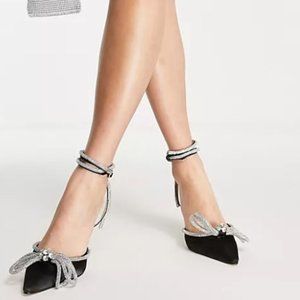 Public Desire Wide Fit Midnight heeled shoes with bow detail in black NBW